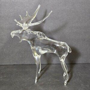 Vintage Hand Blown Clear Glass Moose Long Legs 9.5" Tall Open Mouth